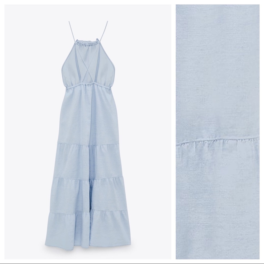 NWT. Zara Light Blue Linen Blend Midi Dress. Size L. - Picture 5 of 8
